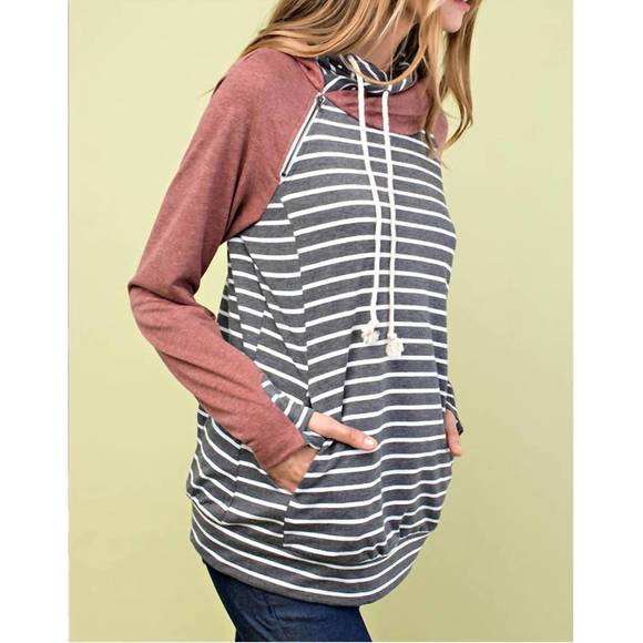 NEW MAINSTRIP colorblock double hood hoodie in gray - Picture 2 of 5